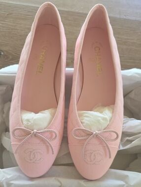 Chanel Denim Ballerinas Pastel Pink Size 38.5 NEW